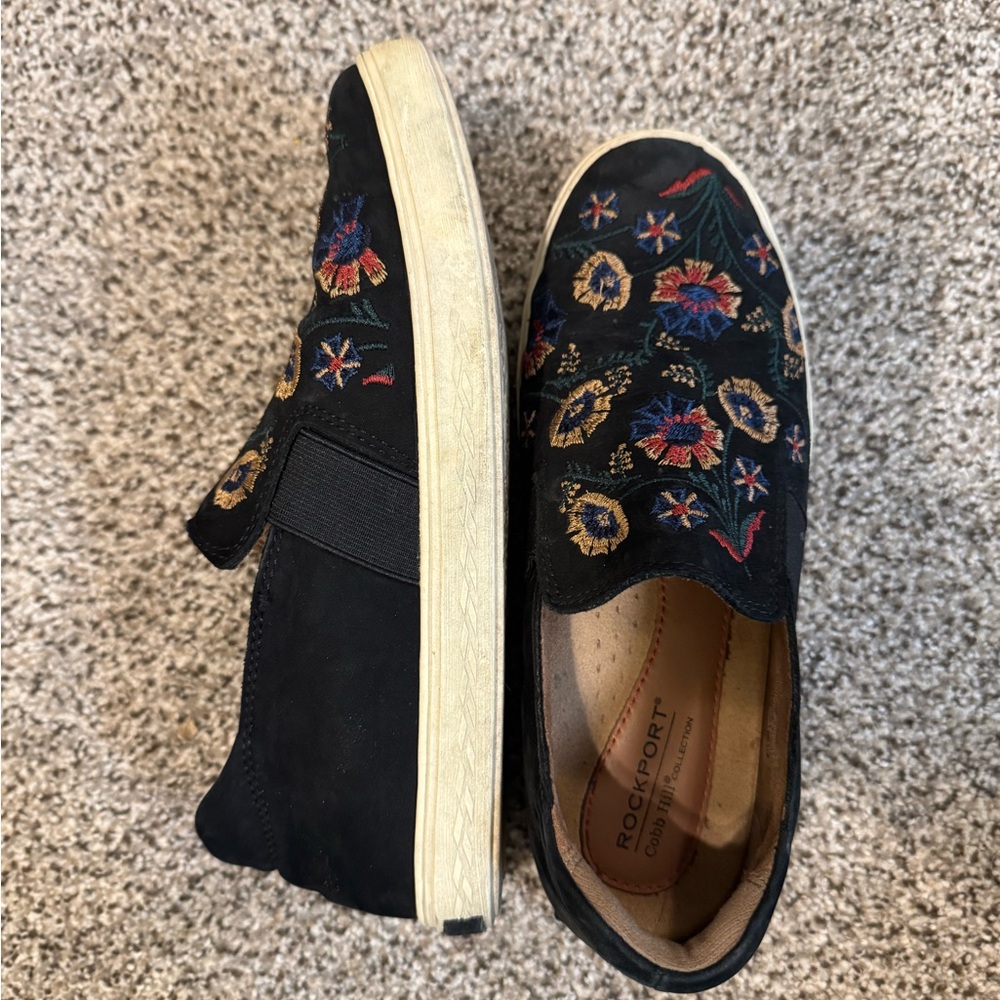Rockport Black Floral Embroidered Slip-On Shoes